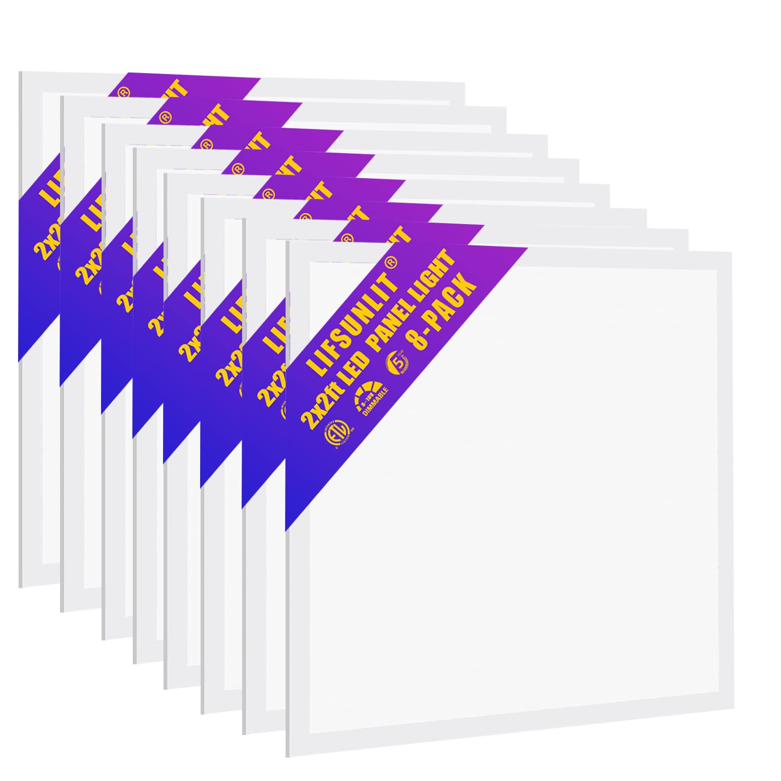 8 Pack 2x2 LED Flat Panel Troffer Light Fixture, 45W Recessed Edge-Lit Drop Ceiling Light, 0-10V Dimmable, 5000K,5800lm 2x2 LED Flat Panel Lay in Fixture for Office.