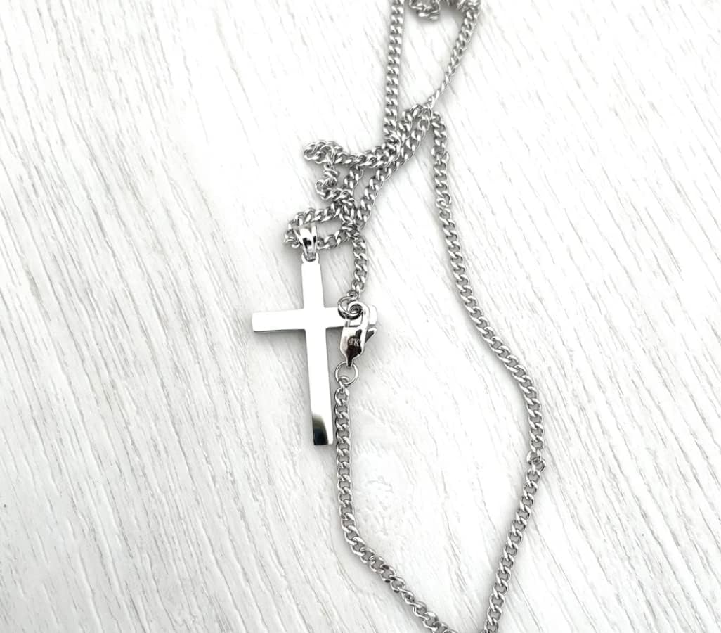 14K Mens Women Sterling Silver Traditional Cross Pendant 3mm Italian Cuban Chain Necklace for men women Fashion Jewelry,Wear Alone or with Pendant