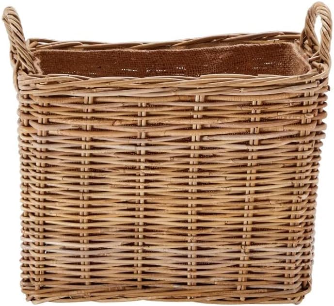 Wovenhill Oblong Kubu Log Basket | Hand Woven Jute Lined Kindling Storage with Hooped Handles | Medium - W48 x D30 x H43cm | Natural