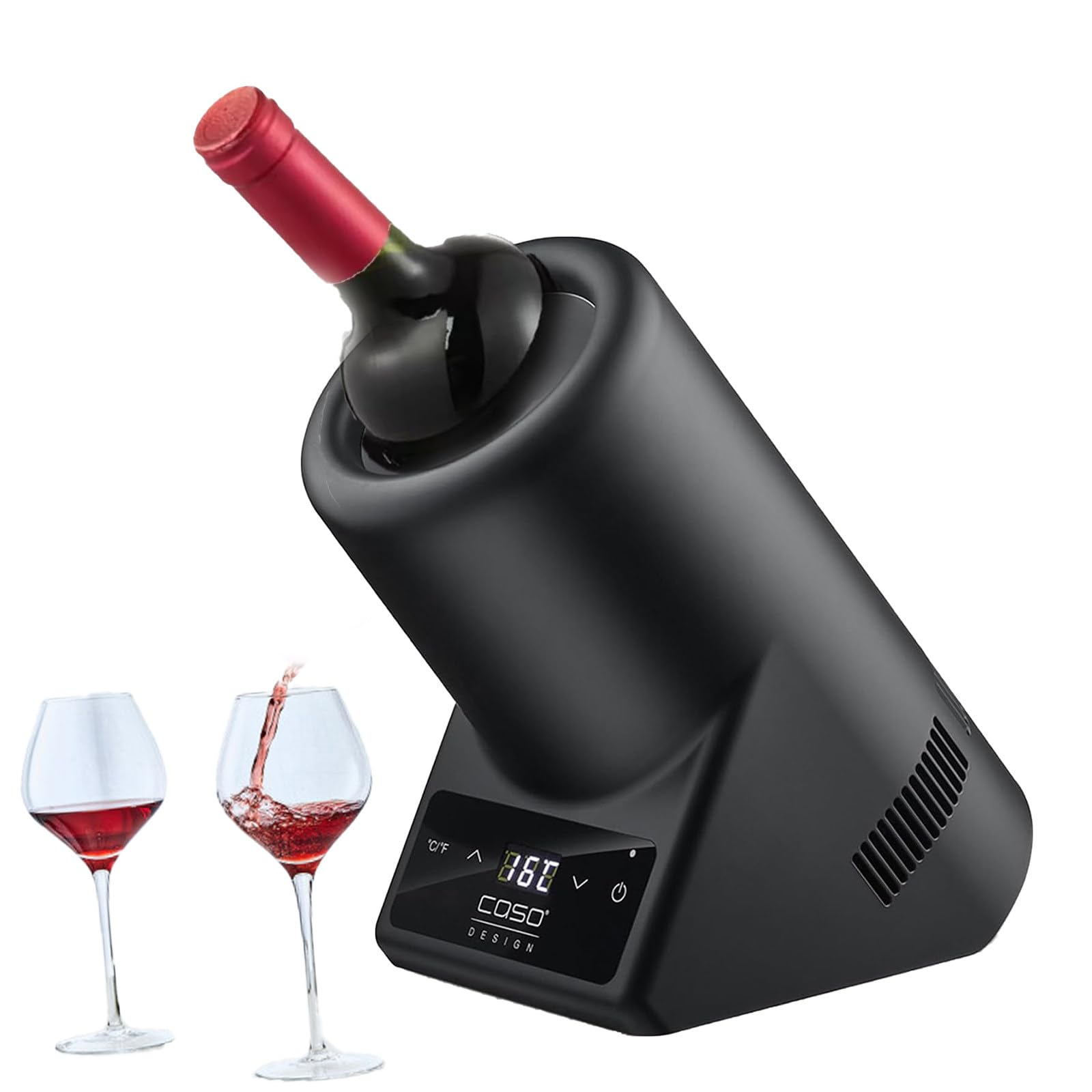 Cubo Enfriador de Vino eléctrico para Vino Tinto y Blanco-Enfriador de una Botella de Acero Inoxidable-Enfriador de Vino sin Hielo-para cocinas pequeñas,Bares,oficinas,Black-Round