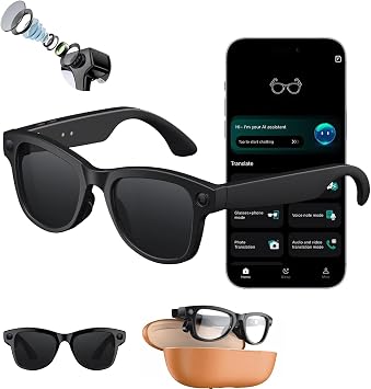 AI Smart Glasses with 4K POV Camera, GPT AI Assistant, Real-Time Translation & Object Recognition, Open-Ear Bluetooth Audio, Voice Control, Dual ENC Mic, WiFi Transfer for Travel & Vlogging