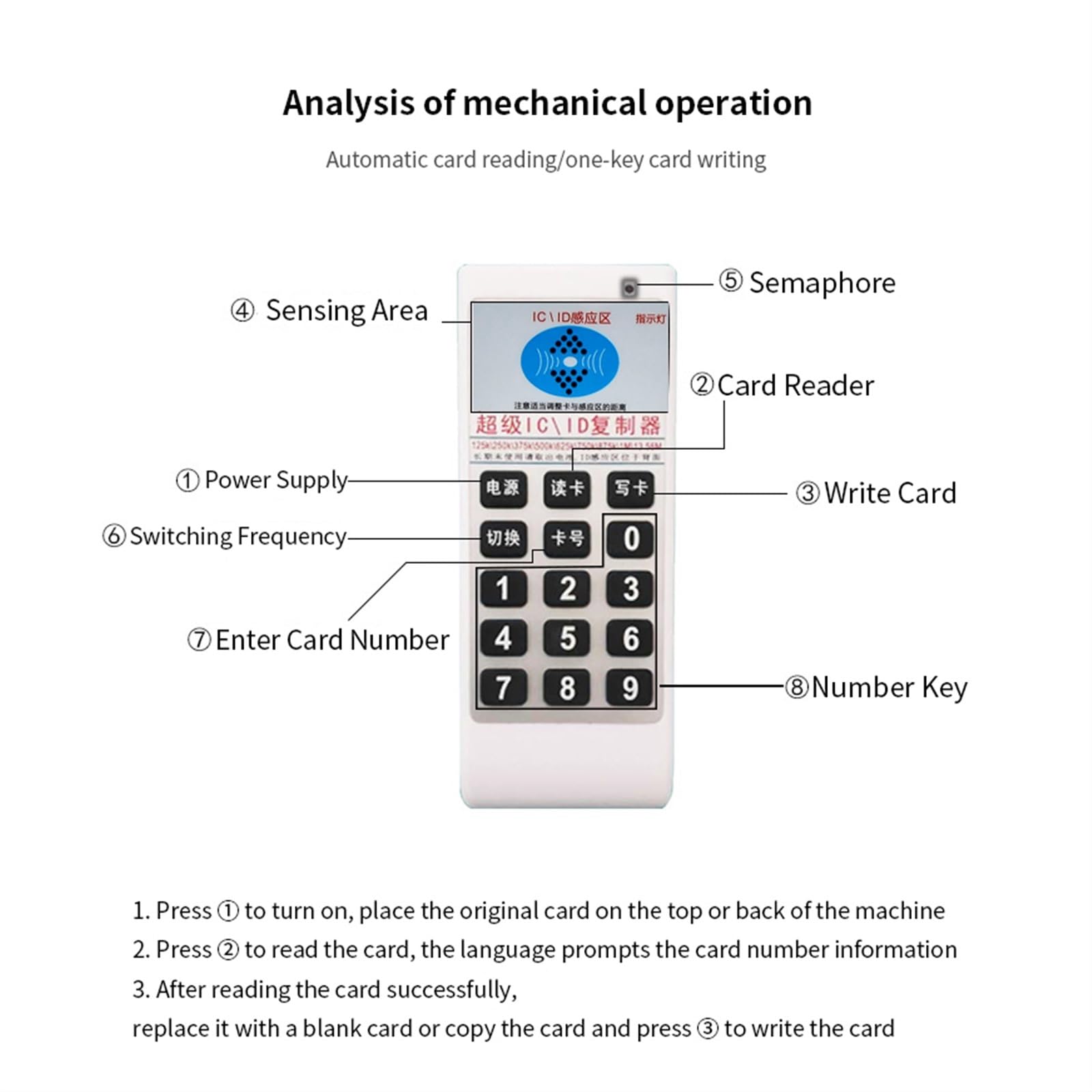 RFID 125Khz 13.56MHZ Copier Duplicator Cloner Handheld NFC IC Card Reader & Writer Access Control Card Tag Duplicator(5KeyT57 5KeyUID)