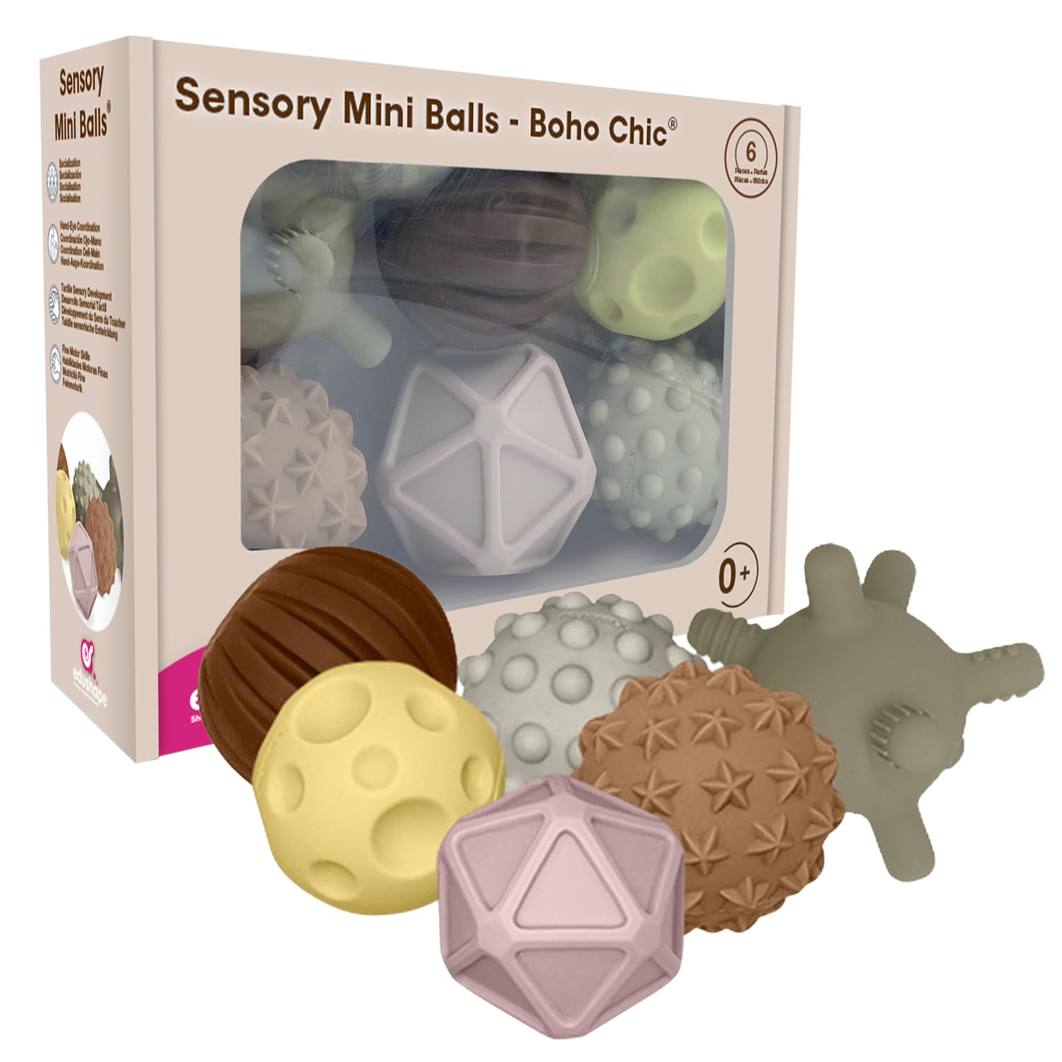 Edushape Sensory Mini Balls for Baby - Pack of 6 Solid Color Baby Balls That Help Enhance Gross Motor Skills for Kids Aged 6 Months and Up - Vibrant Colorful and Unique Toddler Ball for Baby