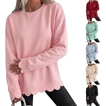 Crew Neck Sweatshirts Women Oversized Layered Scalloped Cute Pullover Tops