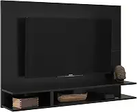 Painel Para TV Até 50 Polegadas Quarto/Sala Com Nichos E Prateleiras Suspenso - Quality Móveis cor:Preto