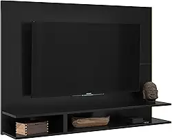 Painel Para TV Até 50 Polegadas Quarto/Sala Com Nichos E Prateleiras Suspenso - Quality Móveis cor:Preto