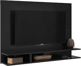 Painel Para TV Até 50 Polegadas Quarto/Sala Com Nichos E Prateleiras Suspenso - Quality Móveis cor:Preto