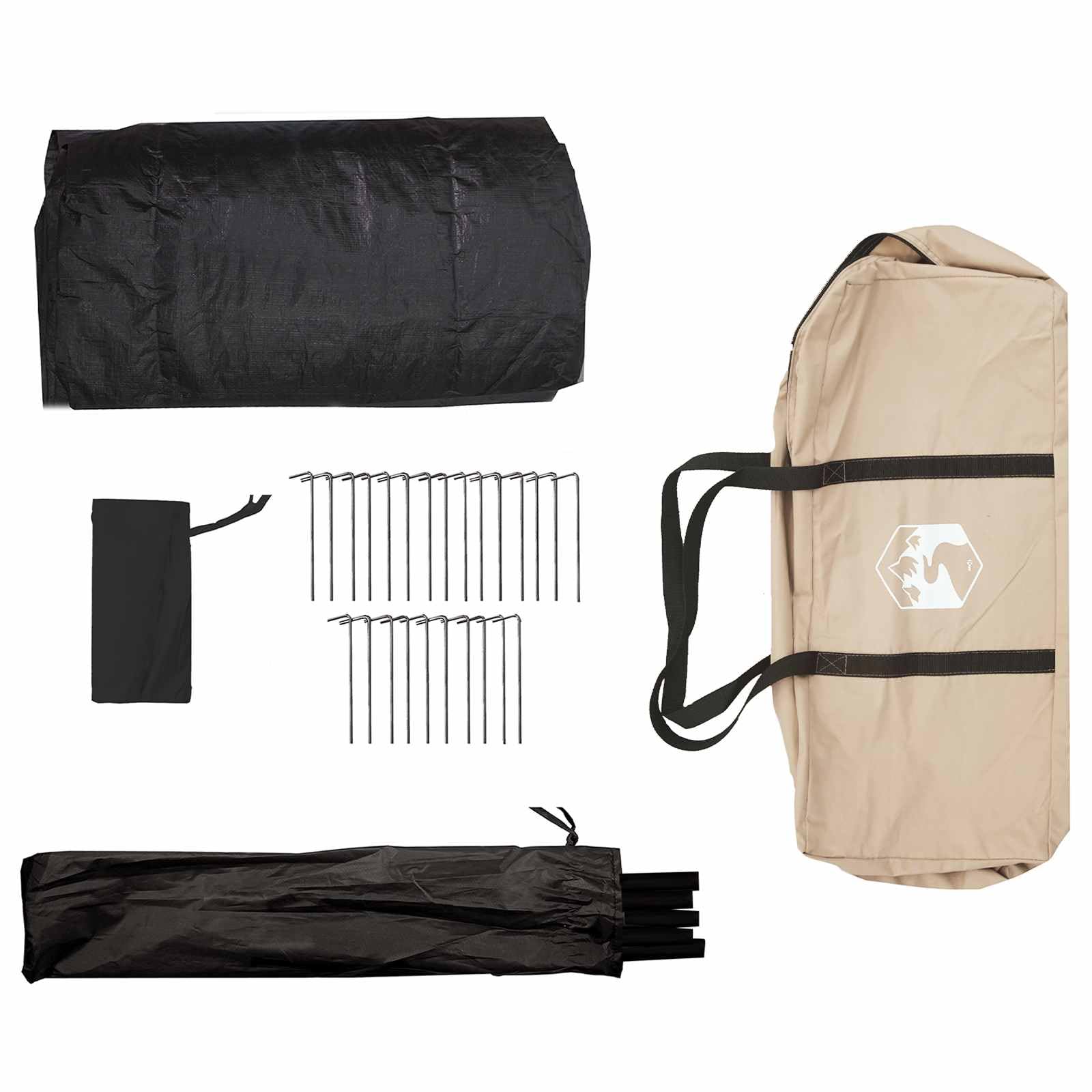 Familienzelt 6 Personen aus Polybaumwolle, Großes Gruppenzelt 300x300x198 cm für Camping und Outdoor, Modernes Pyramidenzelt mit Mesh-Belüftung und Zubehör, Farbe Creme