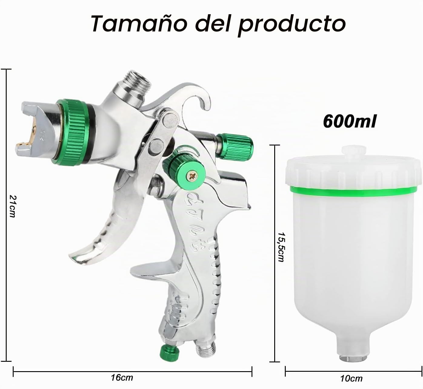 HVLP Pistola de Pintura, con 5 boquillas 1,4/1,7/2,0/2,5/3,0mm y regulador de presión de Aire, Pulverizador de Pintura 600ml para Paredes, Automoción, Mejoras del Hogar