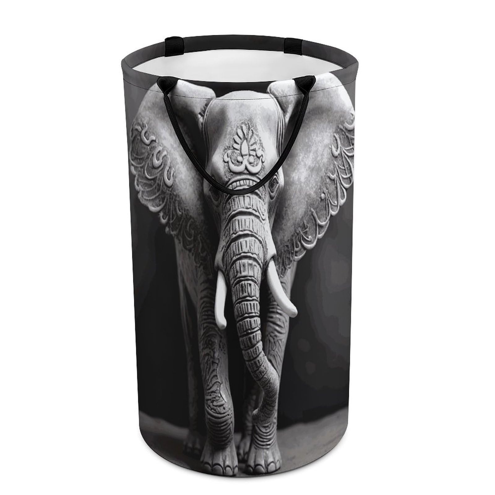 Gray Elephant Laundry Basket Waterproof And Moisture-Proof Storage Bins Collapsible Round Laundry Hamper Perfect for Toys, Clothes And Sundries
