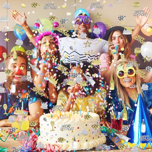 Image of Light Gold and Silver Happy Birthday Confetti, 3000 Pcs Birthday Cake Table Metallic Foil Confetti Party Table Decor for Party, Baby Shower, DIY Arts and Crafting
