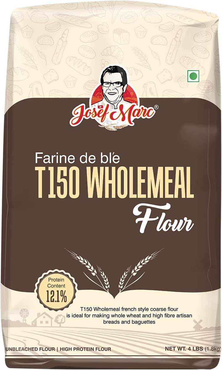 JOSEF MARC Farine De Bl'e T150 Whole Meal Flour, 4 LBS (1.8kg) - Unbleached & High Protein Flour, Type 2 Italian Flours.