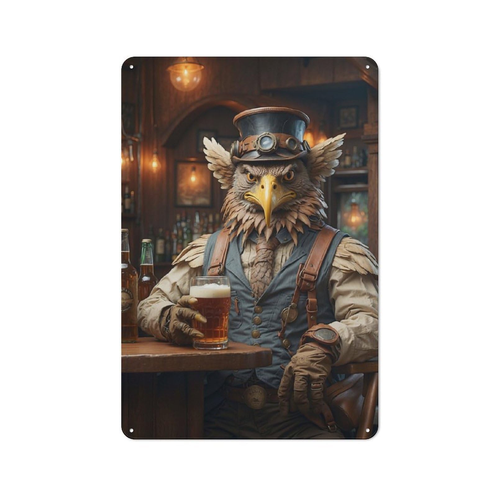 Junmoney Steampunk Beer Griffin 3 Tin Sign 30X20cm With For Pub Or Café, Retro-Style Decor, Suited To Café Interior Fans