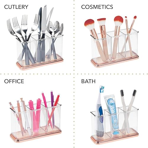 Miniatura 4 de mDesign Organizador de plástico con soporte para tazas, organizador de almacenamiento dividido para escritorios, oficina, mesas, espacios de