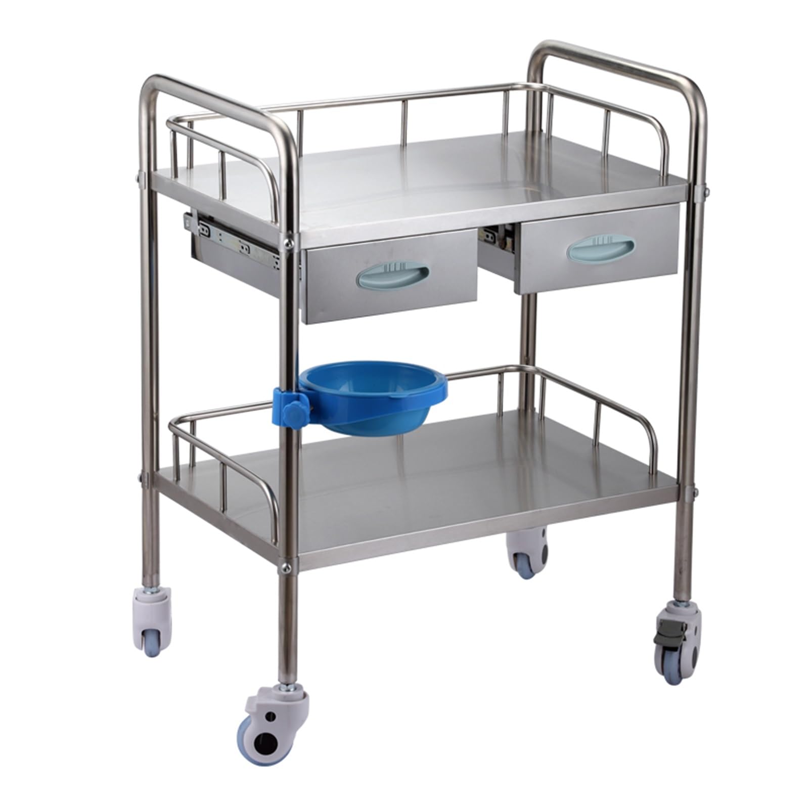 Medical Cart, Stainless Steel Medical Cart with Two Drawers, Lab Utility Cart with 360° Silent Wheels for Lab, Clinic, Kitchen, Salon, Double Layer-50 * 40 * 86CM