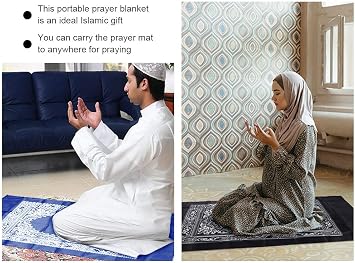 2 Pieces Prayer Mat, Musilm Prayer Mat, Polyester Prayer Rug, Portable Travel Prayer Mat, Travel Prayer Rug with Compass, for Muslim Prayer, Ramadan(60CMx100CM)