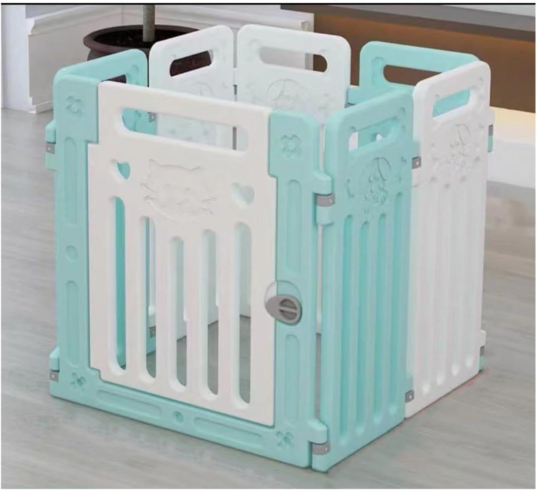 Portable Dog Playpen with Lockable Door - 6-Piece Green Pet Fence for Small Dogs & Puppies - Indoor/Outdoor Exercise Pen for Pets - Safe Play Area & Easy Setup