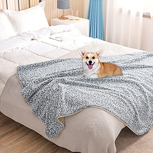 fuguitex Waterproof Pet Blanket - Sherpa Fleece Dog Blanket for Crate, Bed, Couch, Sofa, Soft Plush Reversible Throw Furniture Protector(50 60 ,Grey Beige)