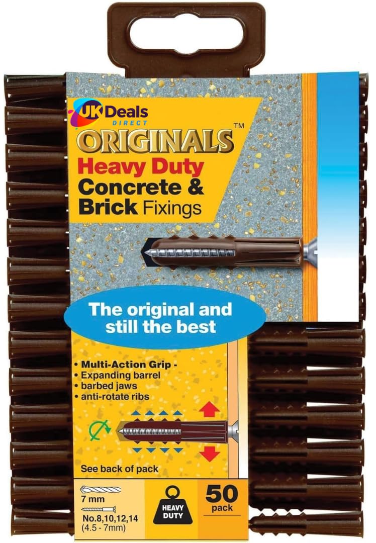 UKDeals Direct® Solid Heavy Duty Wall Fixings Plugs Brown pk of 50 | Heavy-Duty Multifix Fixings BJP551