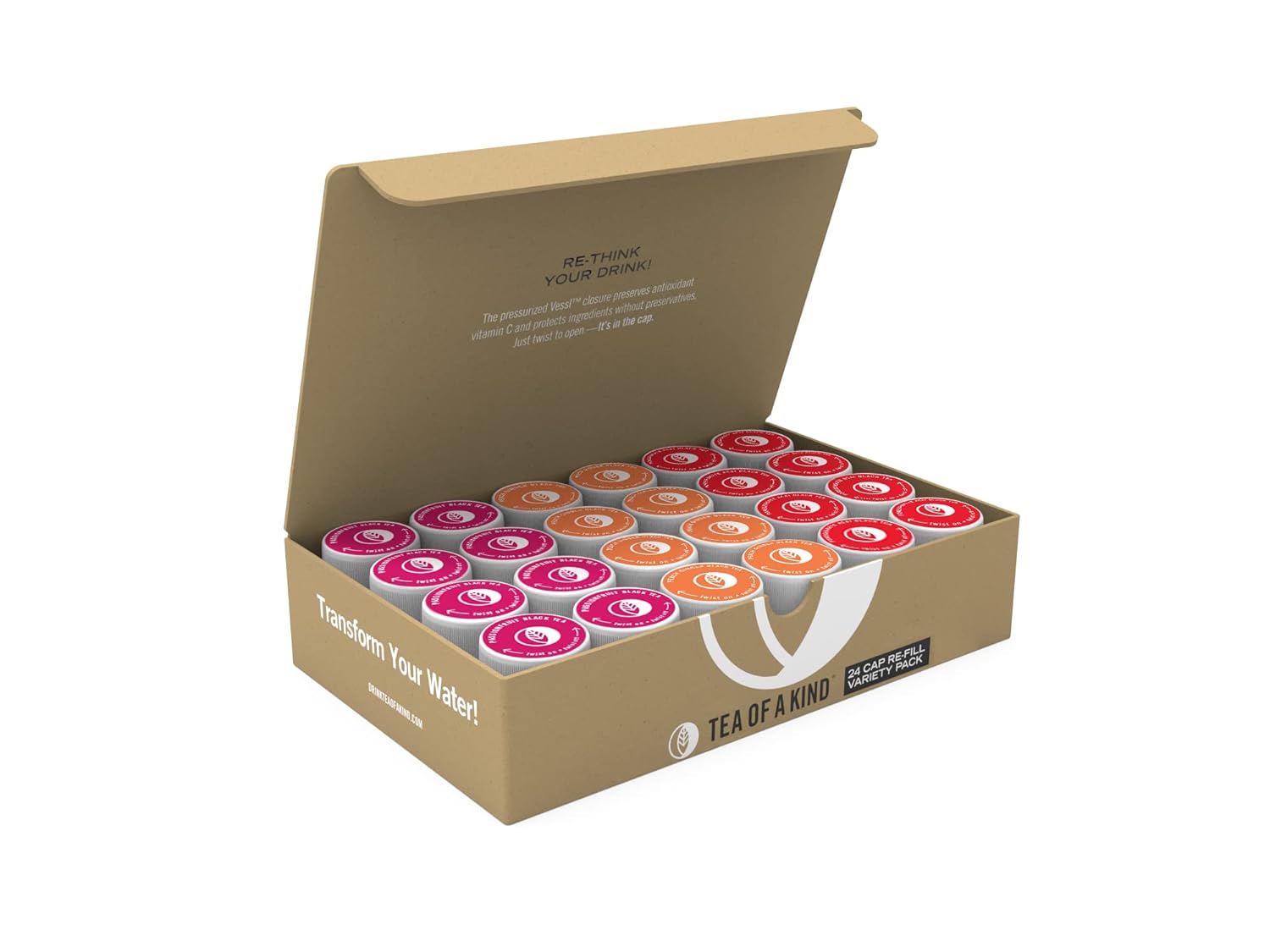 Tea of a Kind Drink Mix - 24 Caps Variety Pack - For TOAK® Reusable Bottle (Tea Variety Pack) Peach Ginger, Pomegranate Acai, Passion Fruit Tea…