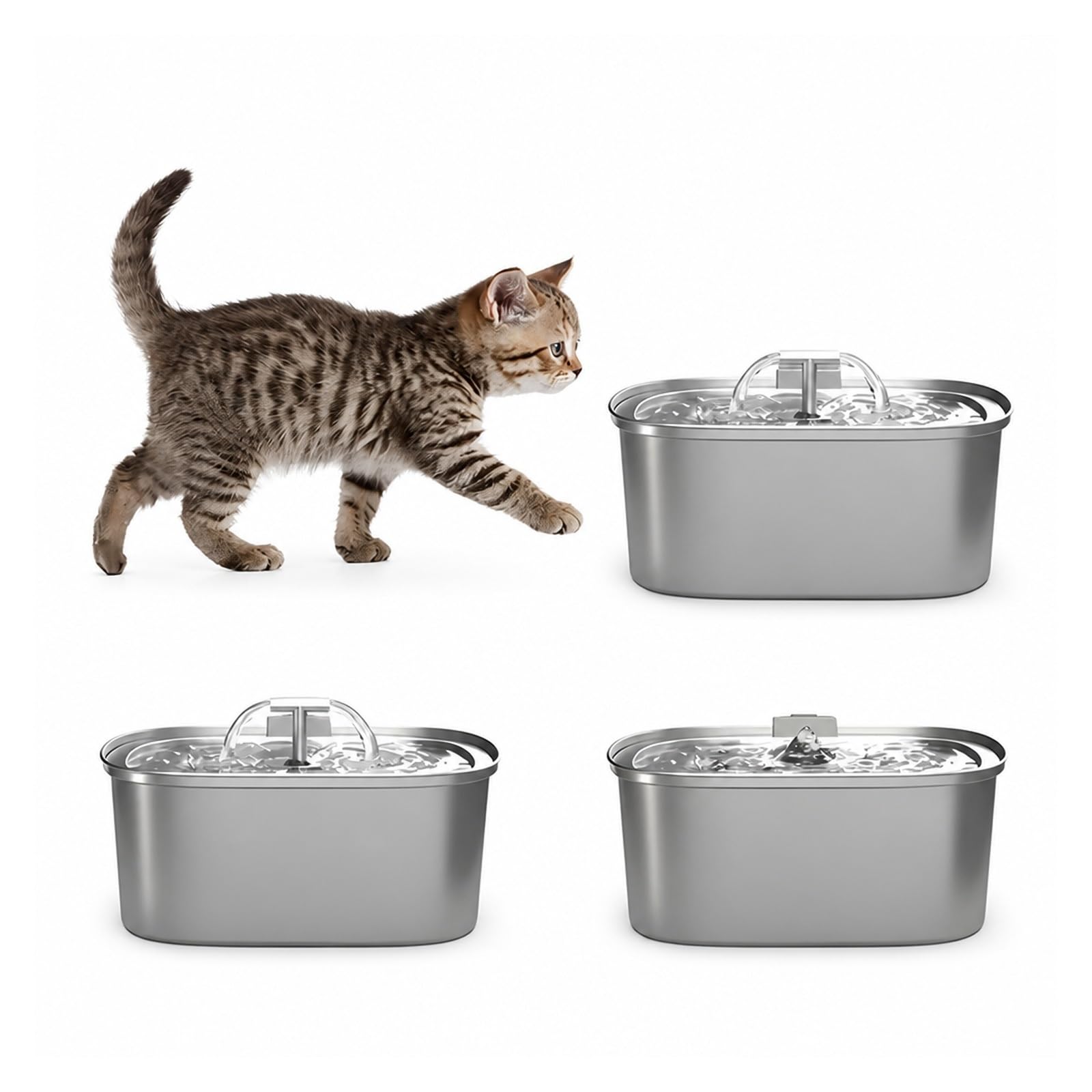 Fuente de Agua para Mascotas, Fuente De Agua para Gatos Acero Inoxidable | Dispensador De Agua Para Mascotas Con Filtro, Bebedero Perros, Bomba Ultrasilenciosa(1set-1filter)