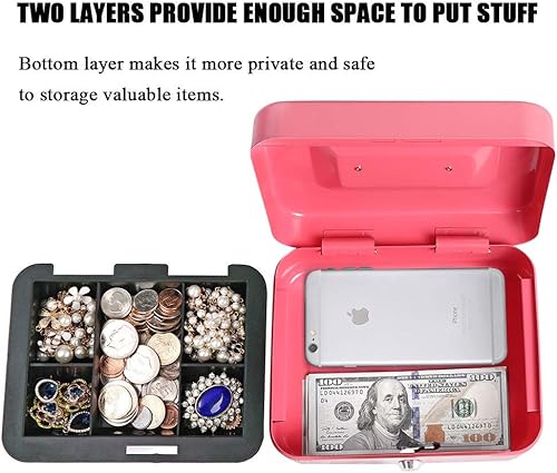 Vista 93 de Jssmst - Caja de dinero pequeña con bandeja, caja con bloqueo, Negro L