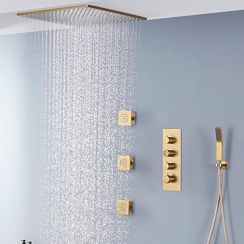 Sistema de ducha termostático de 20 pulgadas con chorros corporales, sistema de ducha de cuerpo completo con ducha de lluvia y grifo de ducha de