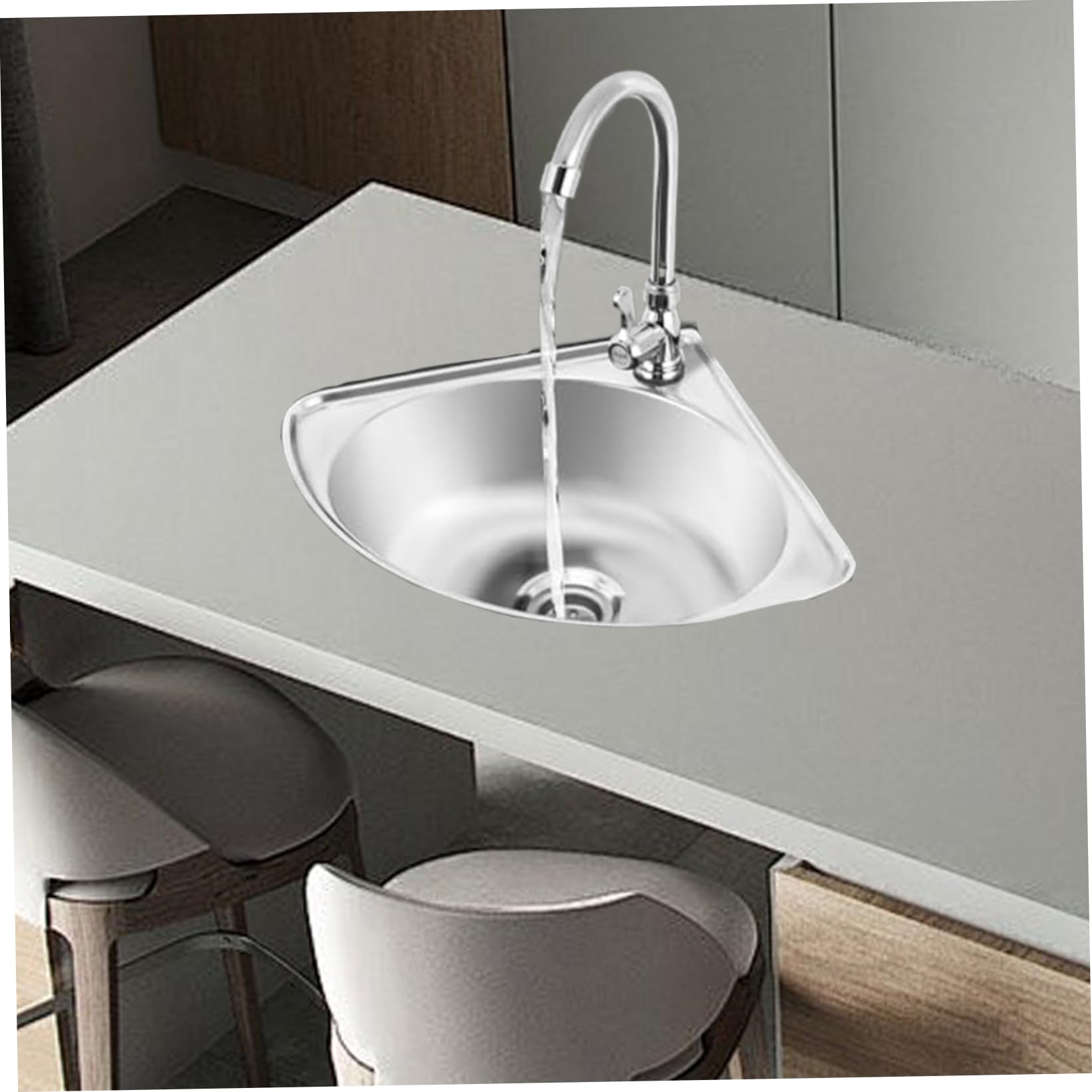 Lavandino per bagno in acciaio inossidabile in acciaio triangolare lavello angolare sigilla adesiva e riduzione del rumore Basino per lavello montato a parete con rubinetto, tubo di scarico, lavandin