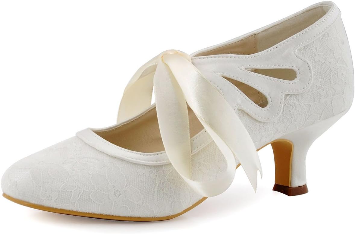 Lace Wedding Shoes Closed Toe Bridal Shoes Women Mary Jane Low Heels Pumps Wedding Dress Shoes