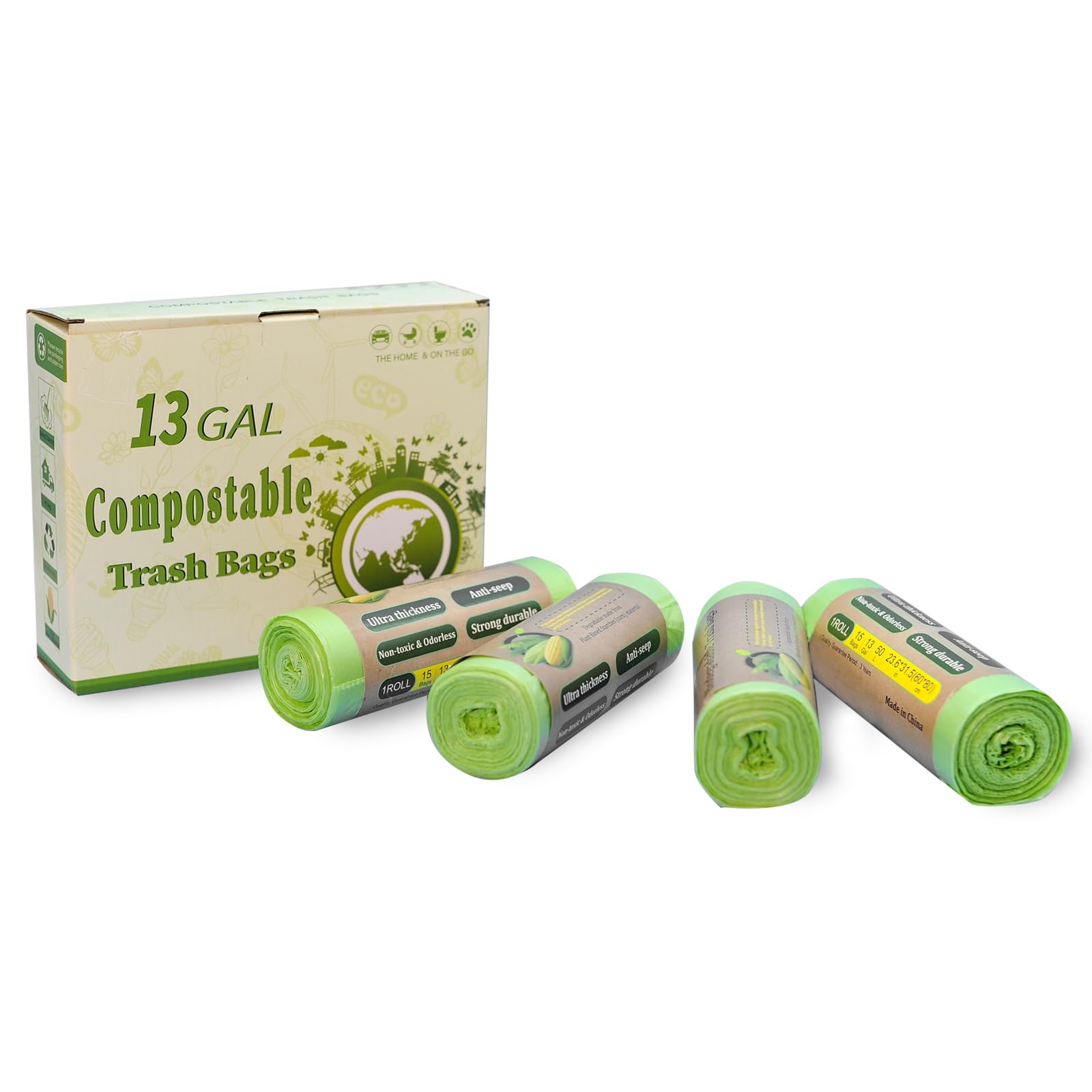 Bolsas de basura medianas gruesas y duraderas, compostables, resistentes, 1 mils de alto, bolsas de 13 galones