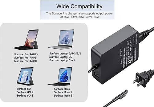 Miniatura 2 de Surface - Cargador Pro para laptop de 65 W, 44 W, 36 W, 24 W, compatible con Microsoft Surface Pro 3/4/5/6/7/8/9/X Laptop 1/2/3/4 Go 1/2/3 Book