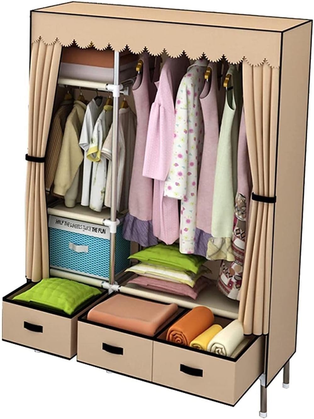 Wardrobe with Drawers Space Saver Hangers Dorm Room Homestay Open Portable Wardrobe Clothes Rack (Size : 168 83 45CM) (168 * 105 * 45CM)