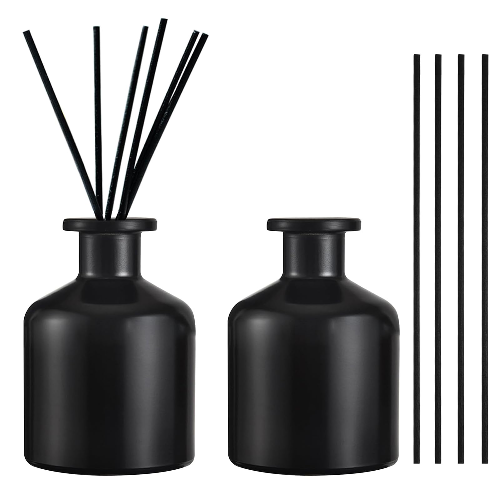 2 szklane butelki z dyfuzorem, 150 ml, dyfuzor zapachowy, z 10 patyczkami, do zapachu atmosfery i aromaterapii, do domu, biura, wymiany DIY (czarny)