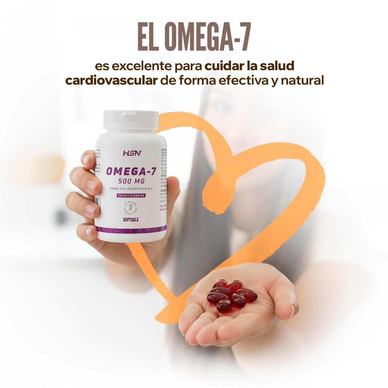 HSN Omega 7 Aceite de Espino Amarillo 500mg | 120 Perlas | Estandarizado al 35% en Ácido Palmitoleico | 5000mg equivalencia fruto de Hippophae rhamnoides | No-GMO, Sin Gluten ni Lactosa