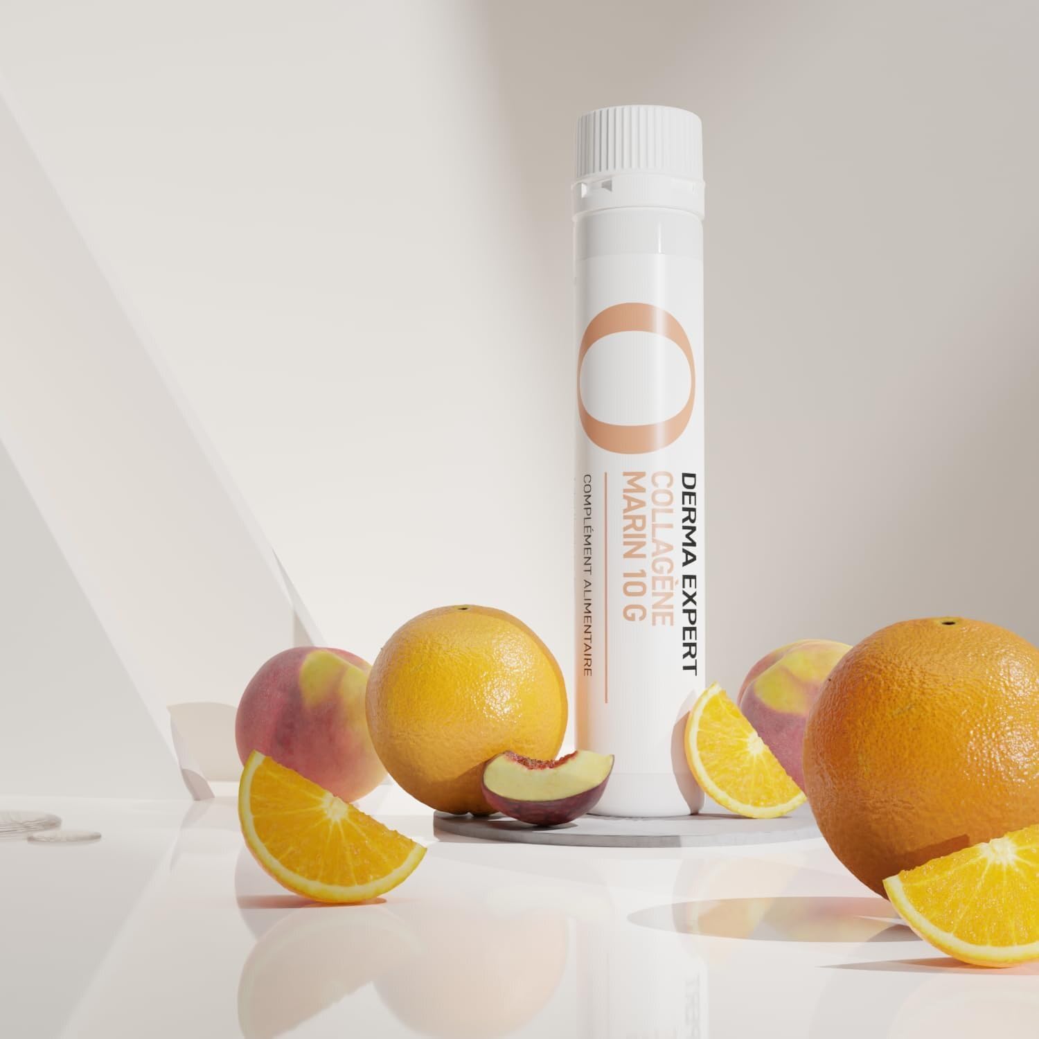 OENOBIOL - DERMA EXPERT COLÁGENO MARINO 10G - Complemento Alimenticio Antienvejecimiento, Antiarrugas y Elasticidad de la Piel, Sabor Naranja-Melocotón, 10 Shots Líquidos