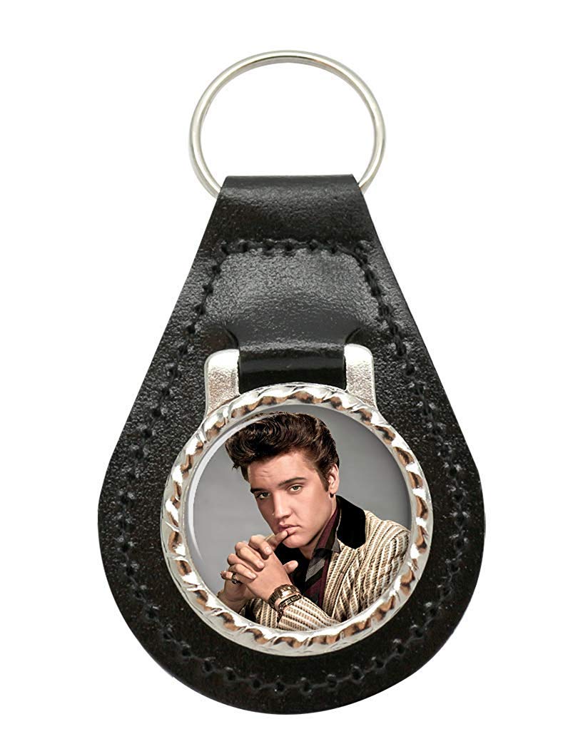 Giftshop Uk Unisex Black Leather And Silver Metal Elvis Aaron Presley Leather Key Fob