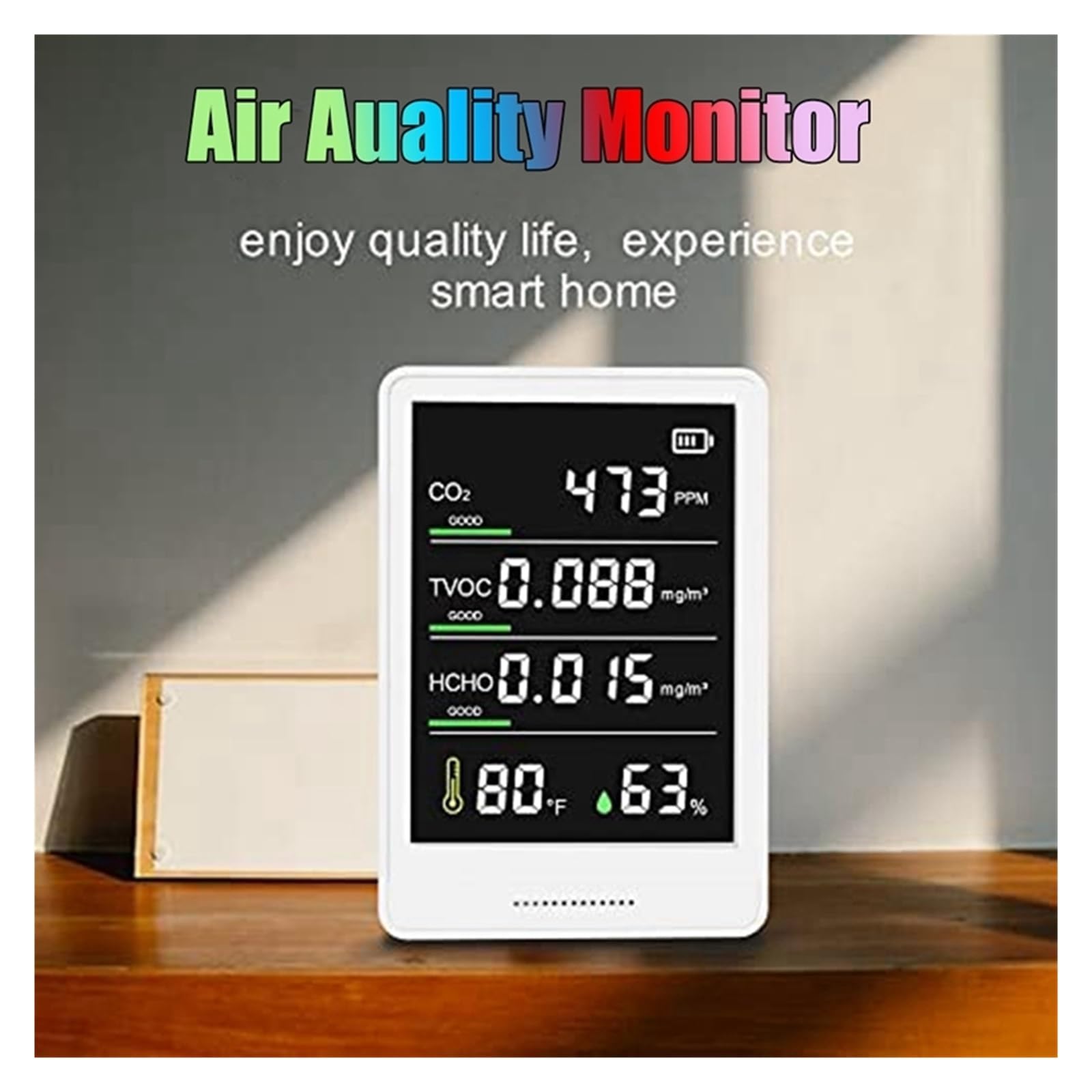 Tester del monitor della qualità dell'aria Rilevatore di CO2, TVOC, HCHO, Contatore particelle umidità e temperatura for auto domestica Per cucina e camper