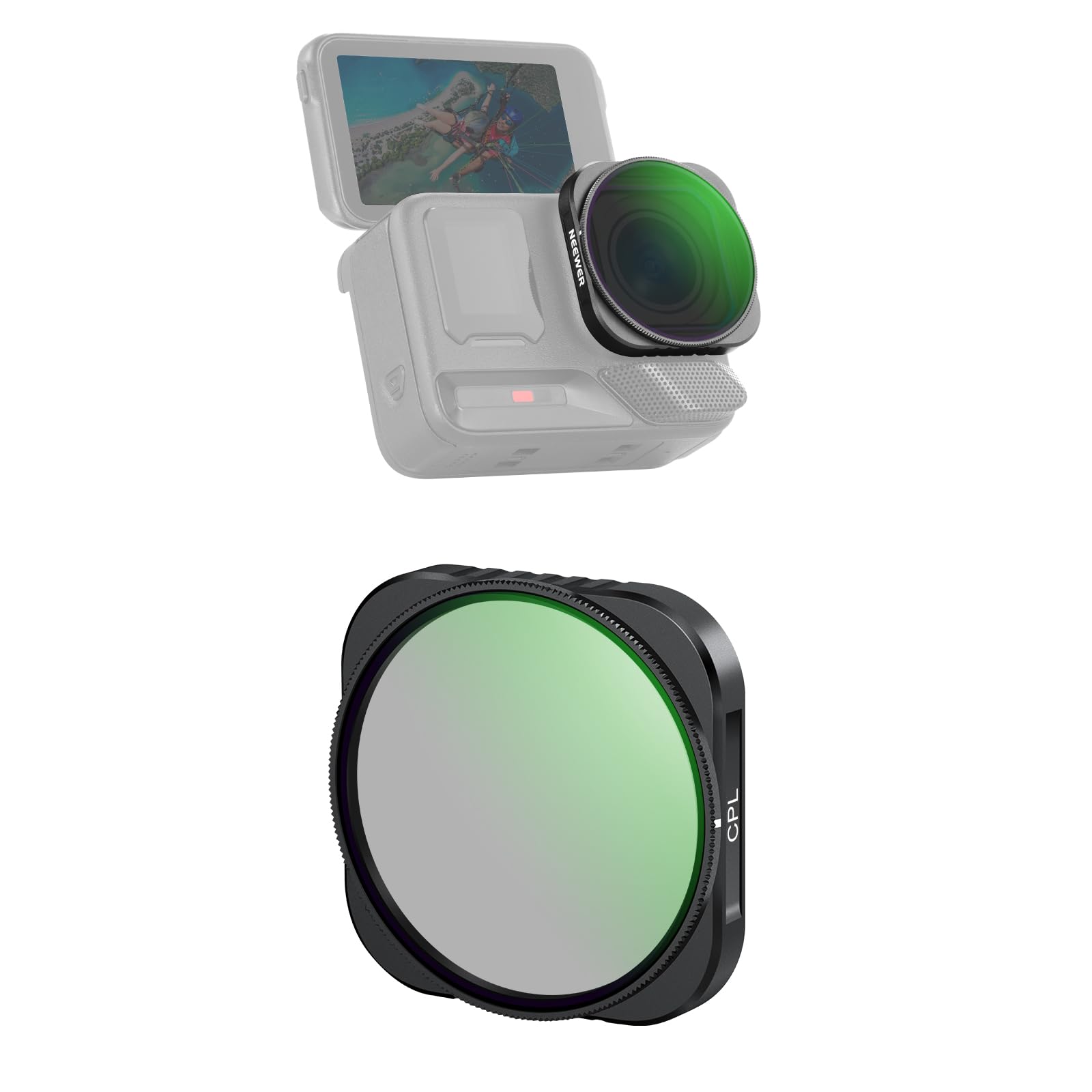 NEEWER Filtr CPL Kompatybilny z Insta360 Ace Pro Insta 360 Ace Pro 2, Snap On Wielowarstwowe Optico HD Szkło CPL Regulowane Akcesoria do aparatu akcji Filtr obiektywu, FL-C19