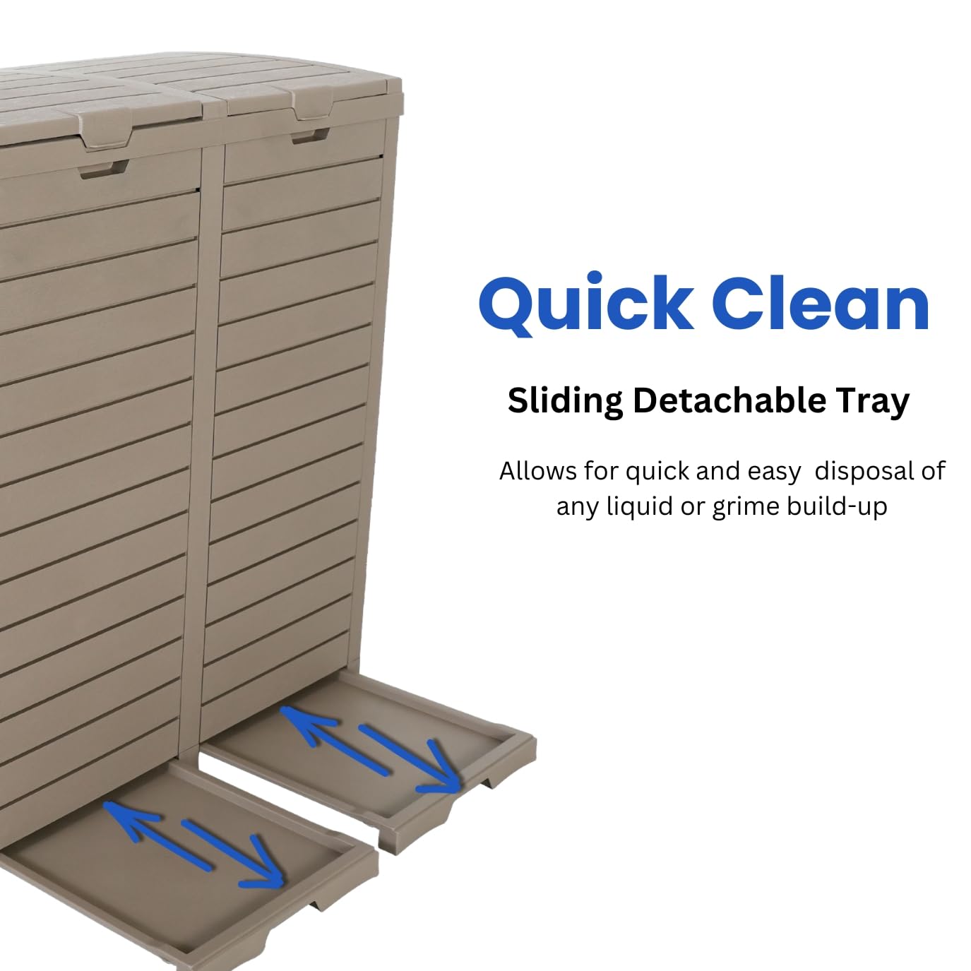 BTEXPERT Set of 2, 62 Gallon Outdoor Garbage Trash Can, Waterproof Resin Double Lid Drip Tray, Outside Trash Bin for Hideaway Patio Waste, Kitchen, Backyard, Deck, Pool Gray