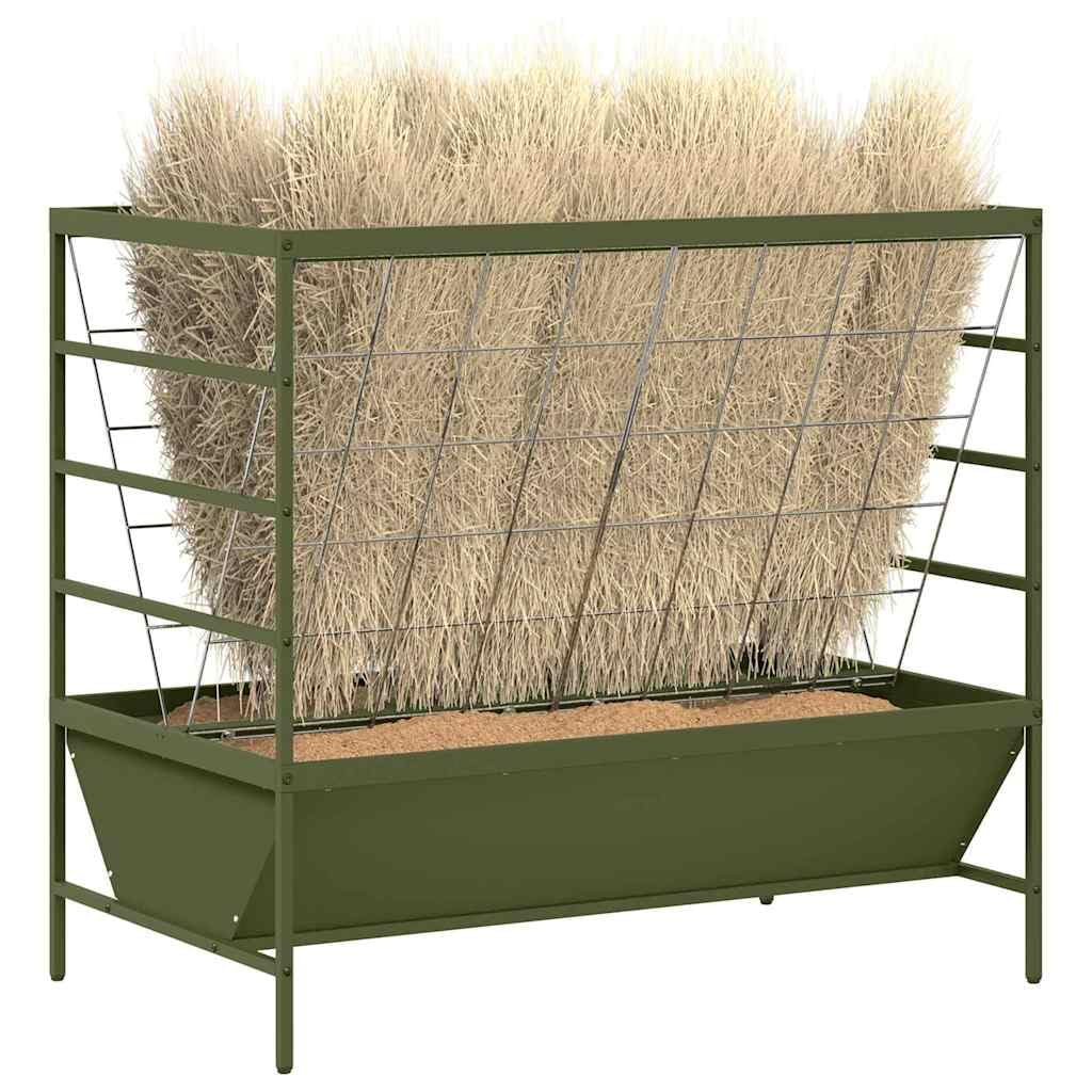 Comedero para ganado verde oliva de acero laminado en frío, 100 x 60 x 90 cm, con capacidad de 15 kg, para ganado, oveja, cabra, resistente a la intemperie, para interior y exterior