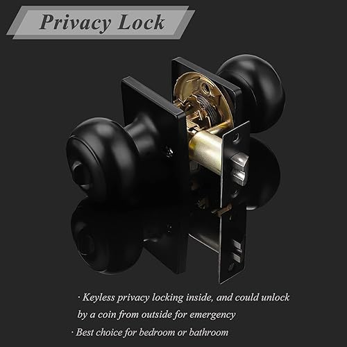 Miniatura 9 de Probrico Perillas de puerta de privacidad negras, pomos de puerta cuadrados de bañodormitorio con cerradura, pomos de puerta interior sin llave,