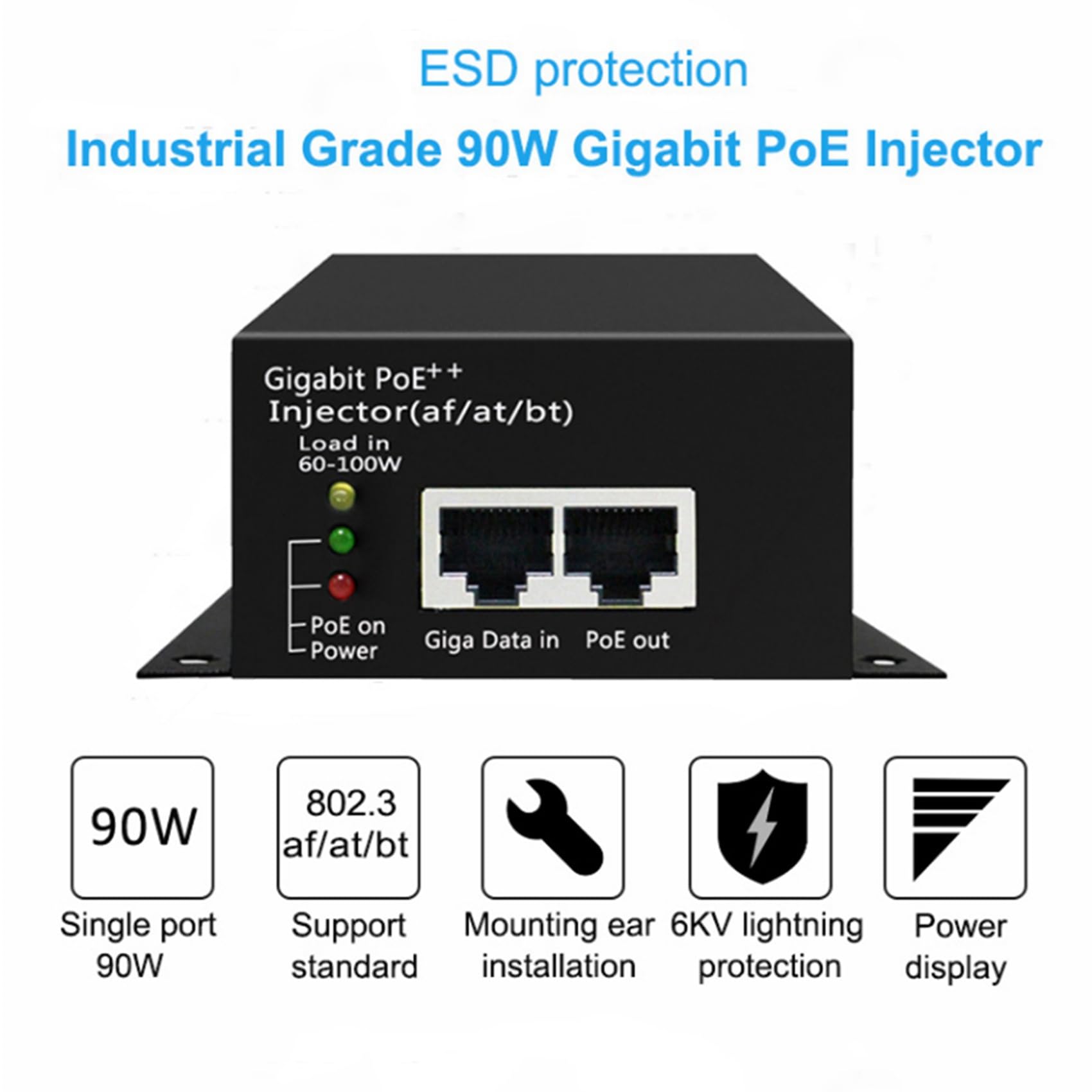 2X Iniettore Poe++ Ad Alta Potenza Gigabit da 90 W (AF/At/BT) Alimentatore Poe per Telecamera IP AP Spina UE