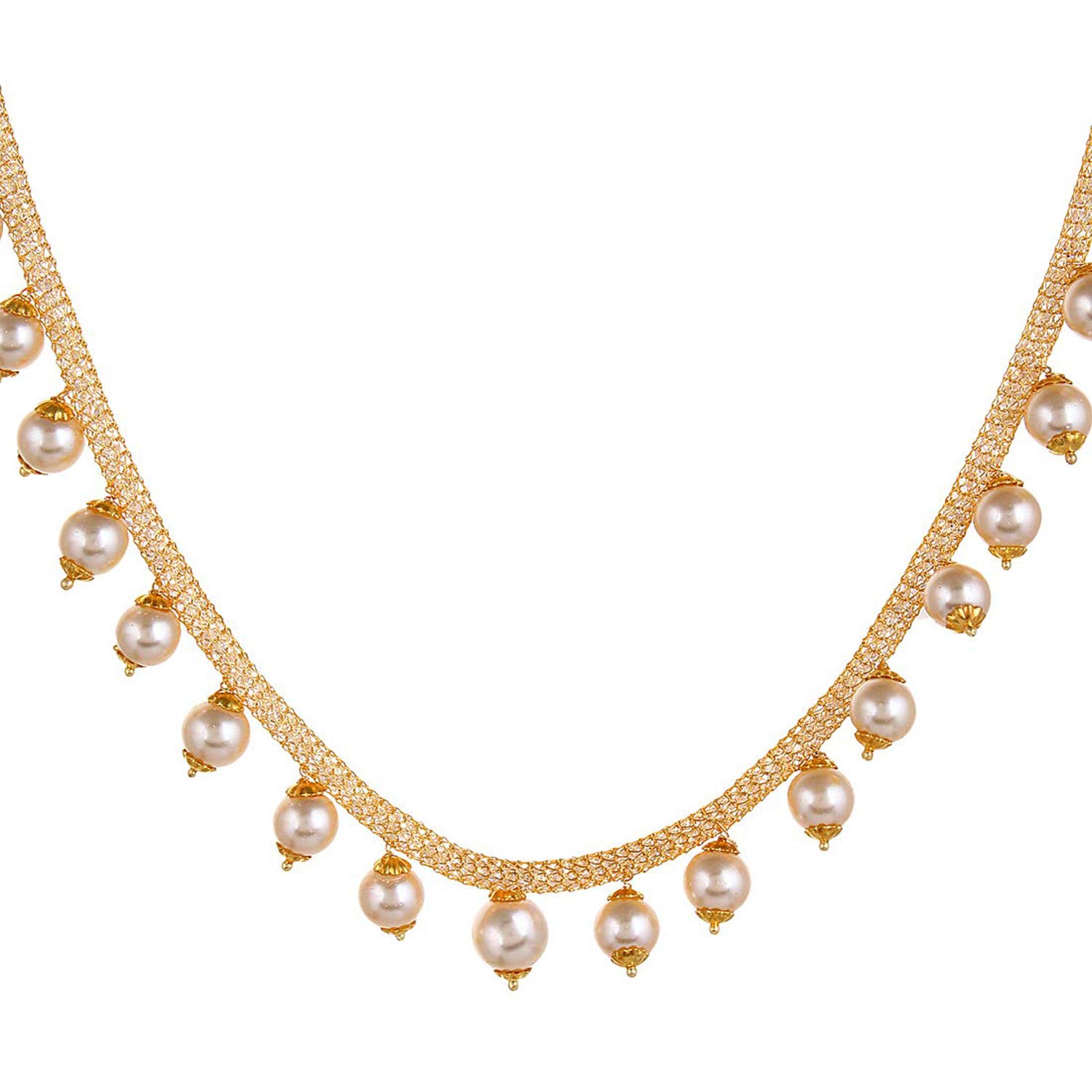 Plated Wedding Pearl Choker Necklace Set (N82087_D1)