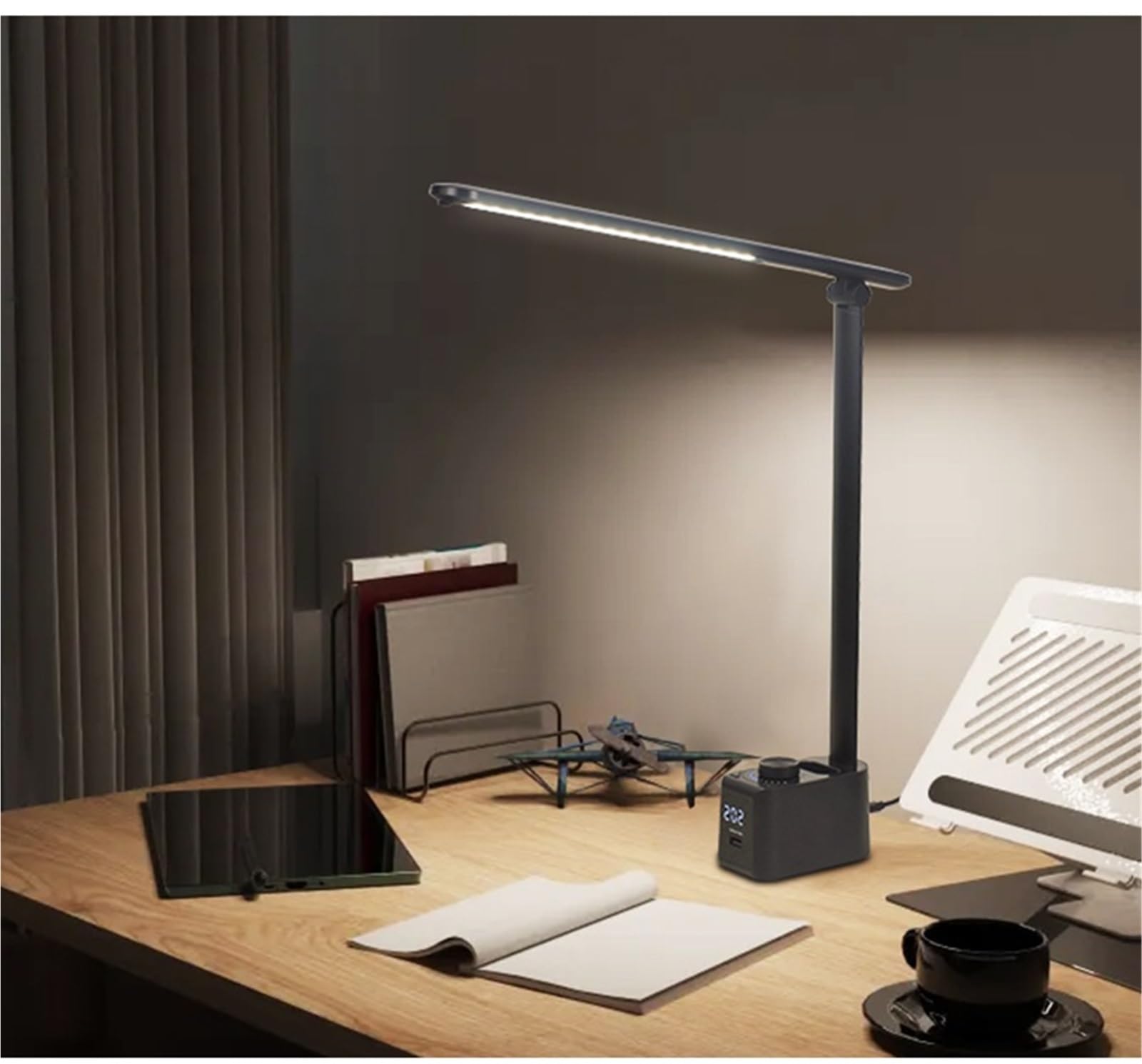 Lampara Escritorio para Oficina Lámpara De Escritorio LED Plegable con Puertos Carga USB C, 5 Modos Color Regulables Moderno Flexo Escritorio