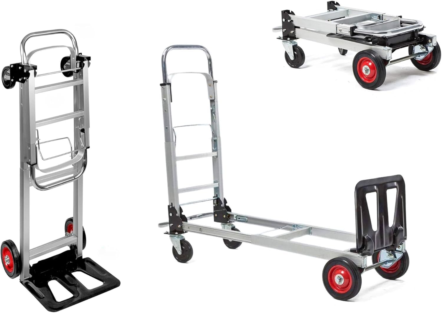 Patuk-Shop Folding Aluminium Hand Trolley 2 in 1 Folding Transport Trolley with Platform Load 181 kg Rubber Wheels for Warehouse Goods Transport