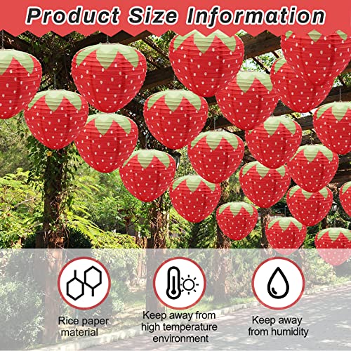 Image of Windspeed Strawberry Paper Lanterns, 8Pcs Hanging Ornament, 3D Strawberry Decoration for Birthday Party Decorations, 8 inch, 12 inch