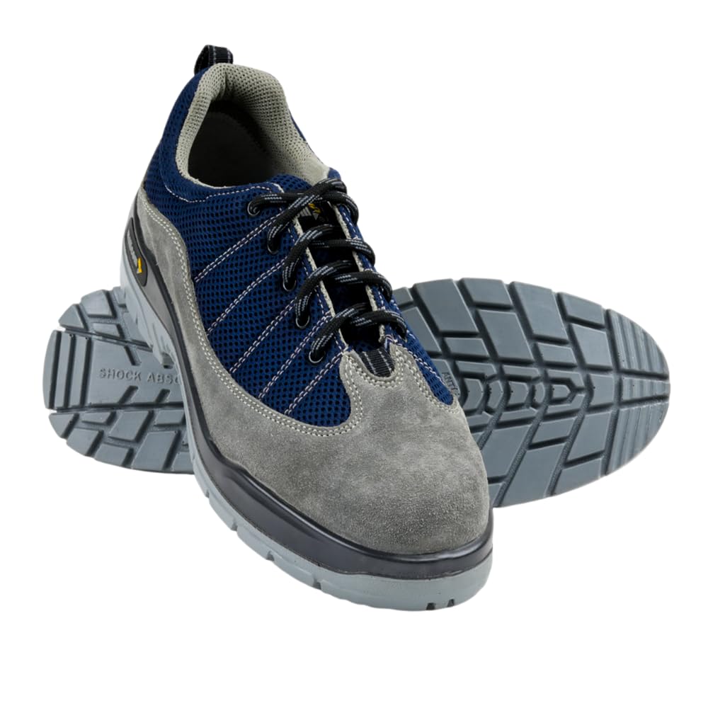 Mallcom Leo B Safety Shoes for Men, Grey and Blue Upper, Safety Shoe with Steel Toe, Suede Split Leather Direct Injected Double Density PU Sole, Light Weight, Comfort and Slip Resistance, 10UK (B0B822P8W5) Amazon Price History, Amazon Price Tracker