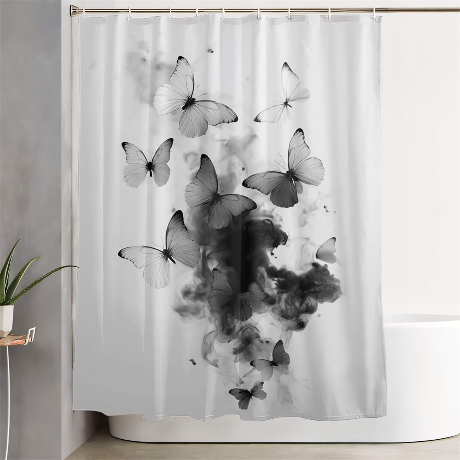 Zasłona prysznicowa 200 x 240 cm, bardzo długa zasłona prysznicowa do łazienki, motyl, wodoodporna zasłona na drzwi z haczykami i obciążonym brzegiem, nadaje się do prania, szybkoschnąca, na wszystkie