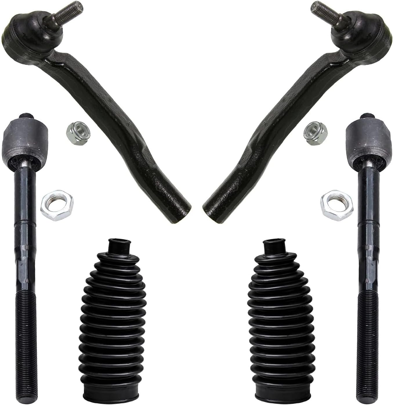 Detroit Axle - Front 6pc Tie Rods Kit for 04-10 Toyota Sienna, 4 Outer & Inner Tie Rods 2 Boots 2004 2005 2006 2007 2008 2009 2010 Replacement