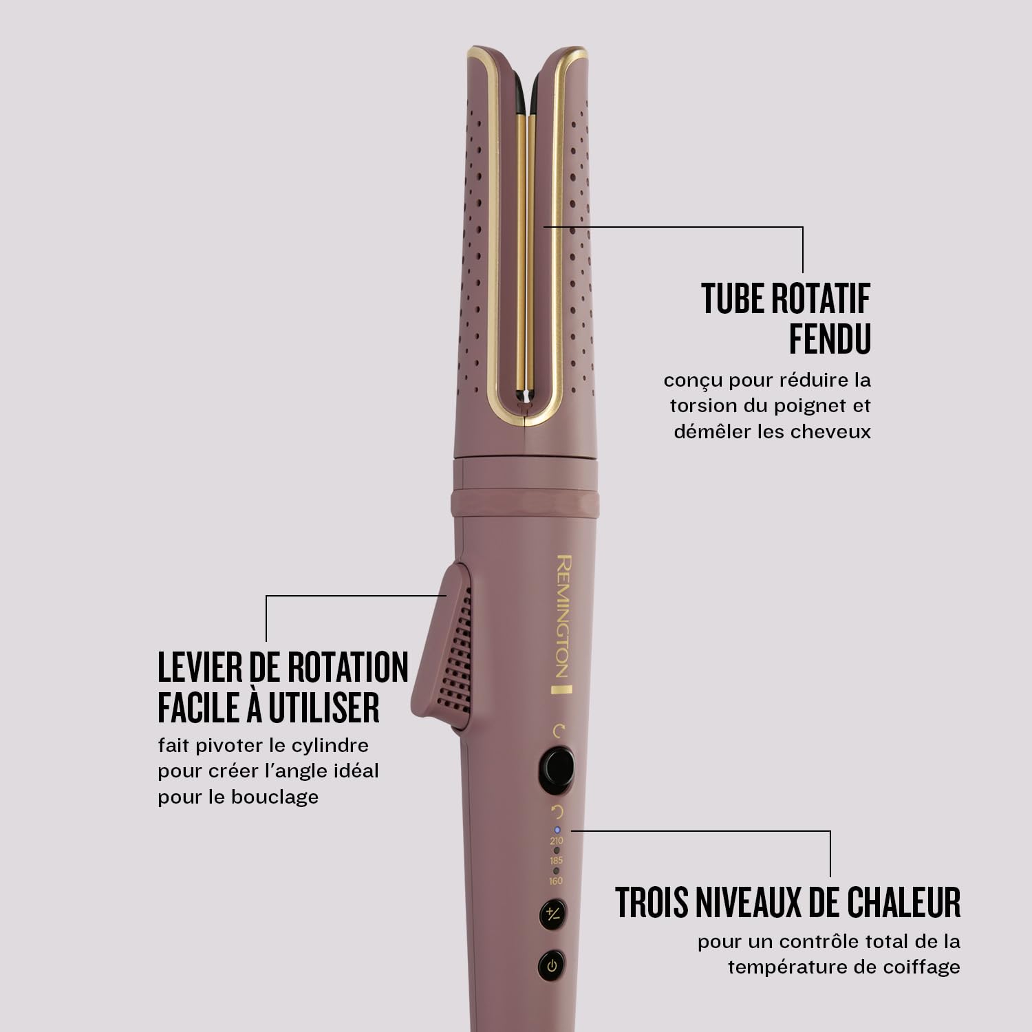 Remington AirVive Boucleur à cheveux Fer à boucler rotatif Technologie Ionic Air : boucles de longue durée revêtement ultra-céramique de haute qualité avec micro-actifs,écran LED 160-210°C - CI8930